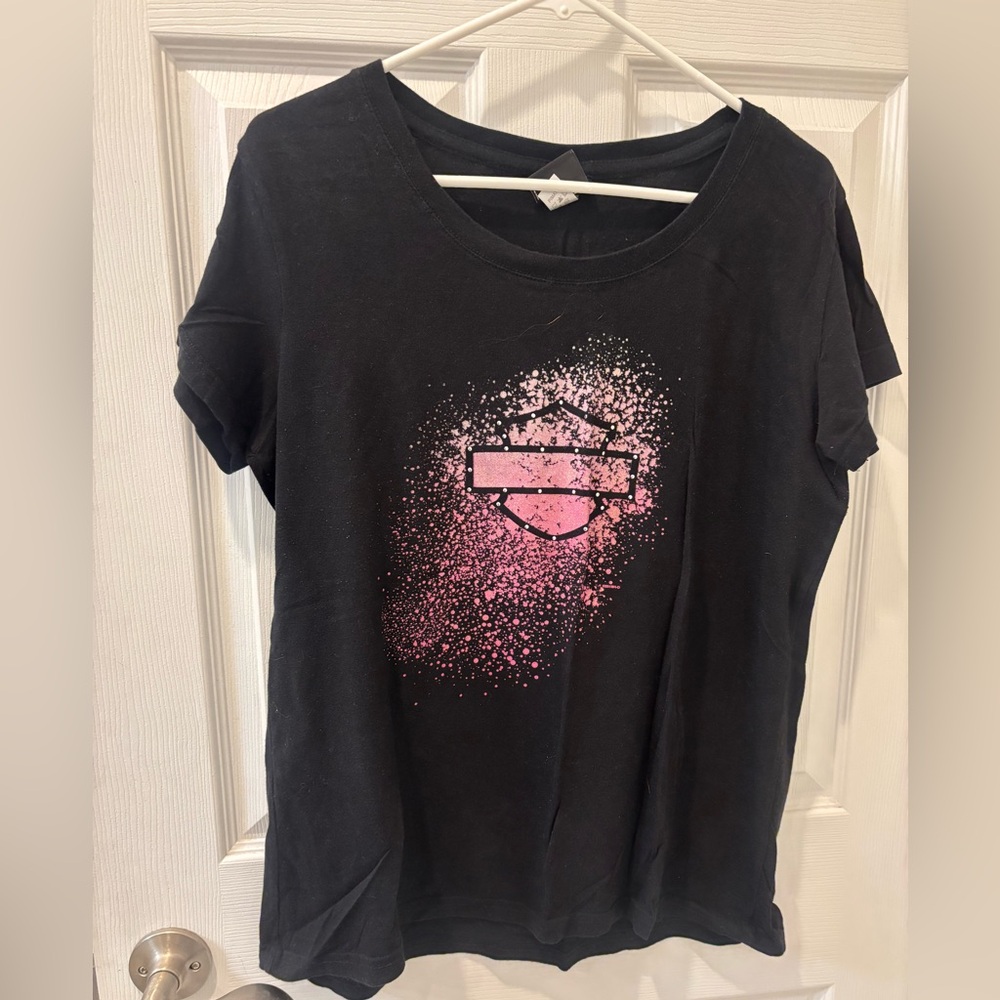 Harley-Davidson Black and Pink Graphic Women's Top